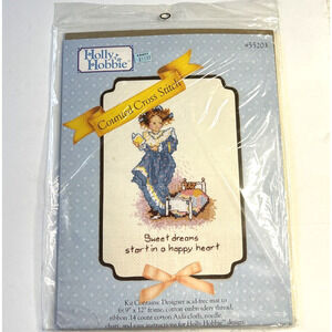 Vtg Holly Hobbie Cross Stitch Kit Sweet dreams happy heart Little Girl Country